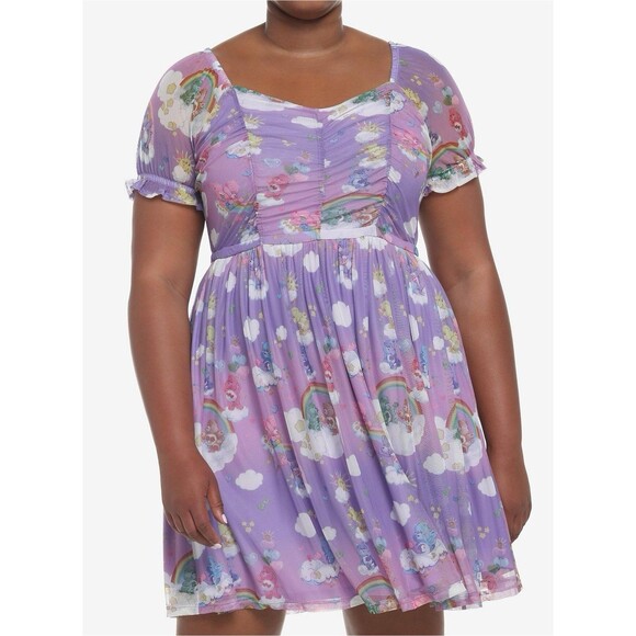 Care Bears Dresses & Skirts - Care Bears Characters In The Clouds Dress Plus Size Puff Sleeves Pastel Rainbow